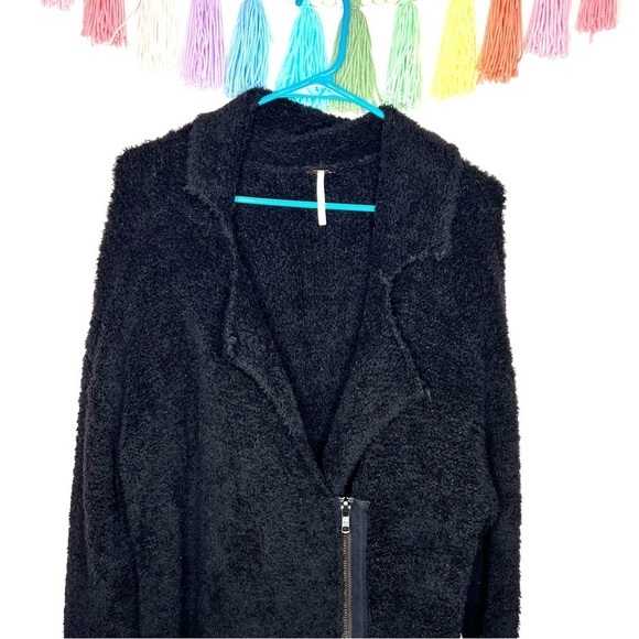 Free People Wool Oversized Teddy Moto Jacket Sweater Size Medium - Picture 4 of 15